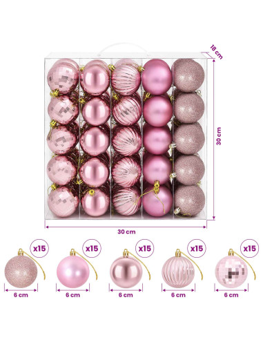 Set di Palline di Natale 75 pz Rosa 6 cm Polistirolo