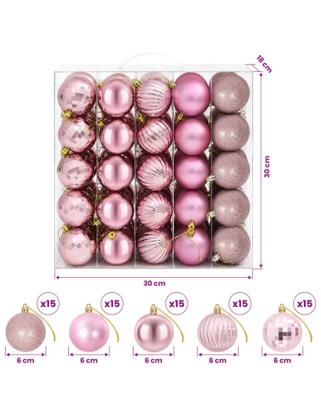 Set di Palline di Natale 75 pz Rosa 6 cm Polistirolo