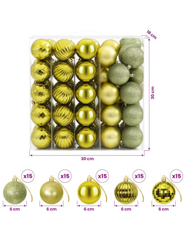 Set di Palline di Natale 75 pz Verde chiaro 6 cm Polistirolo
