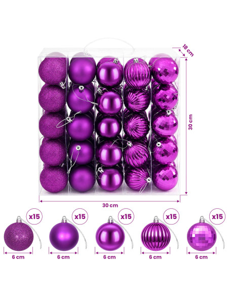Set di Palline di Natale 75 pz Lillà 6 cm Polistirolo