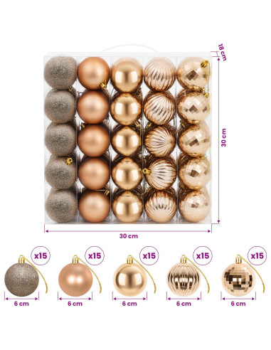 Set di Palline di Natale 75 pz Oro rosa 6 cm Polistirolo