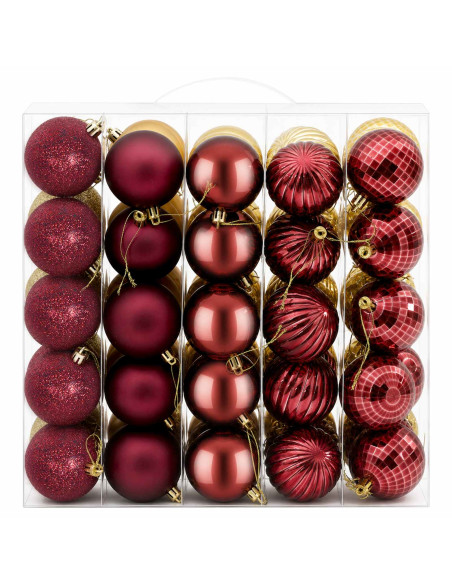 Set di Palline di Natale 75 pz Oro e rosso vino 6 cm
