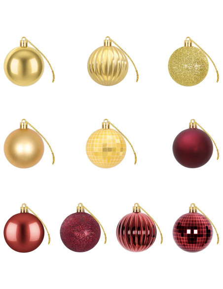 Set di Palline di Natale 75 pz Oro e rosso vino 6 cm