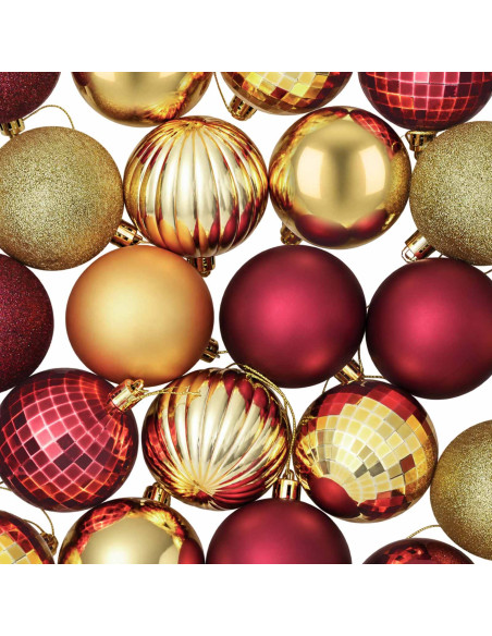 Set di Palline di Natale 75 pz Oro e rosso vino 6 cm