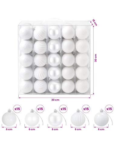 Set di Palline di Natale 75 pz Bianco 6 cm Polistirolo