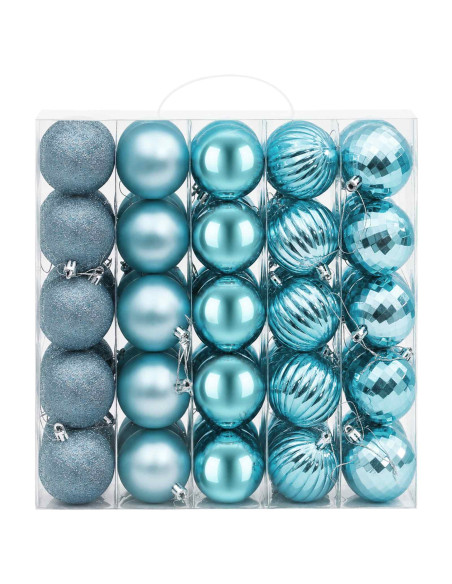 Set di Palline di Natale 75 pz Turchese 6 cm Polistirolo