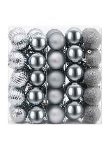 Set di Palline di Natale 75 pz Grigio 6 cm Polistirolo