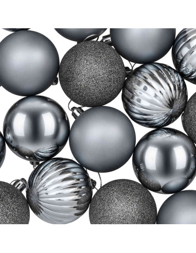 Set di Palline di Natale 75 pz Grigio 6 cm Polistirolo
