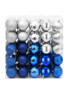 Set di Palline di Natale 75 pz Blu e argento 6 cm Polistirolo 2