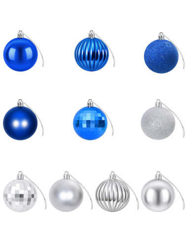 Set di Palline di Natale 75 pz Blu e argento 6 cm Polistirolo