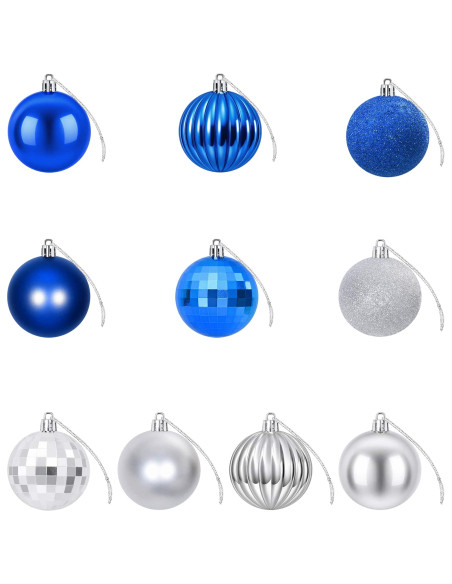 Set di Palline di Natale 75 pz Blu e argento 6 cm Polistirolo