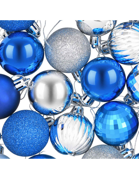 Set di Palline di Natale 75 pz Blu e argento 6 cm Polistirolo