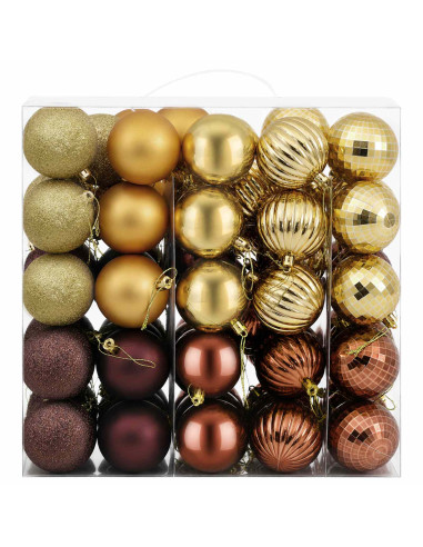 Set di Palline di Natale 75 pz Marrone e oro 6 cm Polistirolo