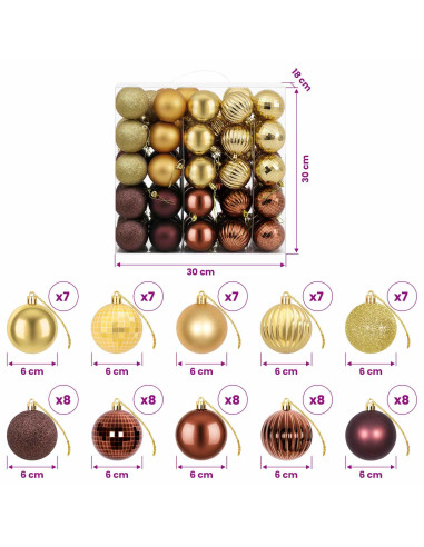 Set di Palline di Natale 75 pz Marrone e oro 6 cm Polistirolo
