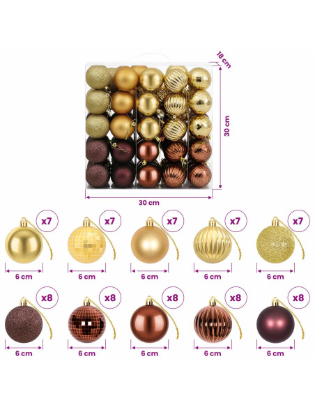 Set di Palline di Natale 75 pz Marrone e oro 6 cm Polistirolo