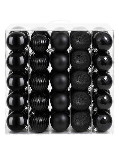 Set di Palline di Natale 75 pz Nero 6 cm Polistirolo