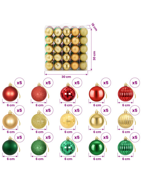 Set di Palline di Natale 75 pz Rosso, oro e verde 6 cm