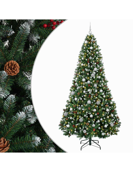 Albero di Natale artificiale verde con palline 210 cm 300 LED