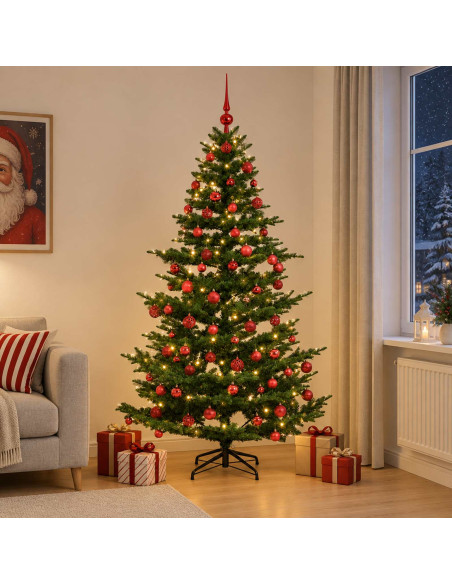 Albero di Natale artificiale con palline 210 cm 300 LED