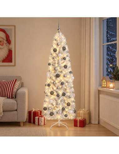 Albero di Natale Artificiale Slim con Palline 180 cm 300 LED