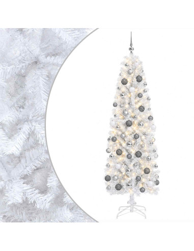 Albero di Natale Artificiale Slim con Palline 180 cm 300 LED