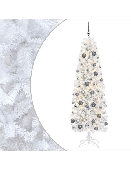 Albero di Natale Artificiale Slim con Palline 180 cm 300 LED