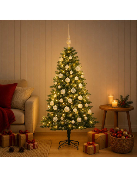 Albero di Natale Artificiale con Palline 150 cm 150 LED