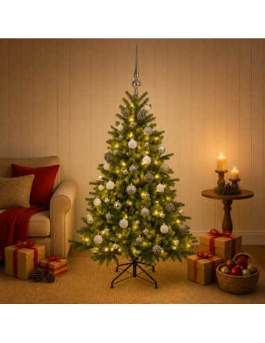Albero di Natale artificiale con palline 120 cm 150 LED