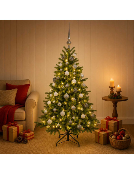 Albero di Natale artificiale con palline 120 cm 150 LED