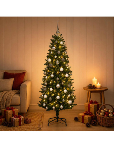 Albero di Natale artificiale con rami snodati e palline 150 cm