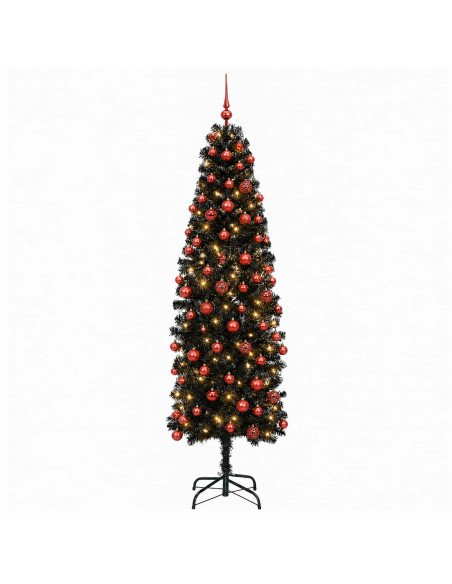 Albero di Natale Artificiale Slim con Palline 210 cm 300 LED