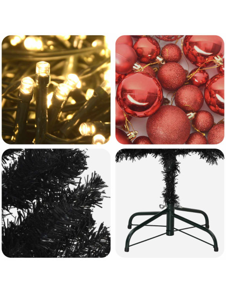 Albero di Natale Artificiale Slim con Palline 210 cm 300 LED