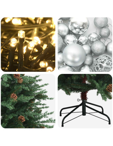 Albero di Natale artificiale con palline 150 cm 150 LED