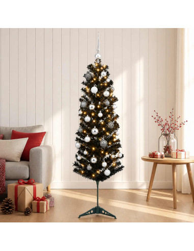Albero di Natale Artificiale Slim con Palline 120 cm 150 LED