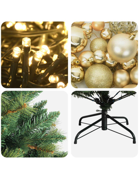 Albero di Natale Artificiale con Palline 180 cm 300 LED