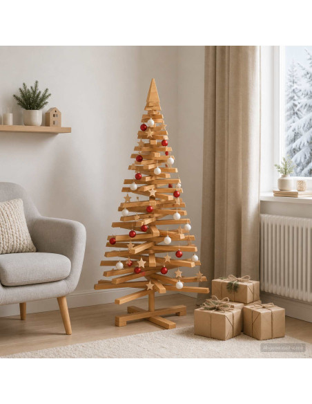 Albero di Natale in legno KOTKA 120 cm Legno Massello di Pino