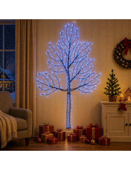Albero di Natale da parete a LED 210 cm 312 LED Blu Acciaio