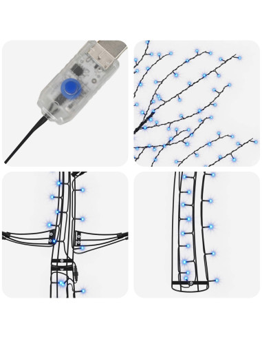 Albero di Natale da parete a LED 210 cm 312 LED Blu Acciaio