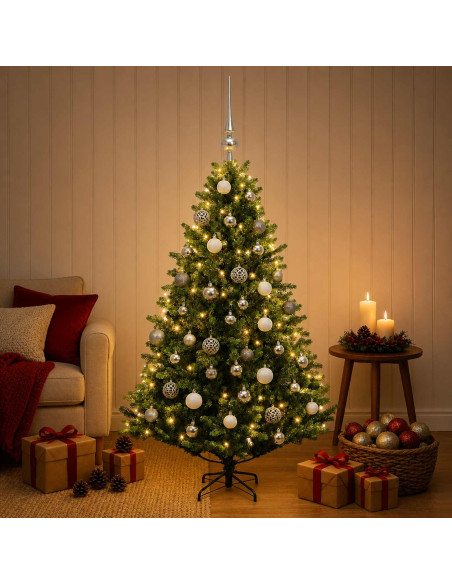 Albero di Natale Artificiale con Palline 150 cm 150 LED