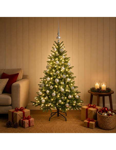 Albero di Natale artificiale con palline 150 cm 150 LED