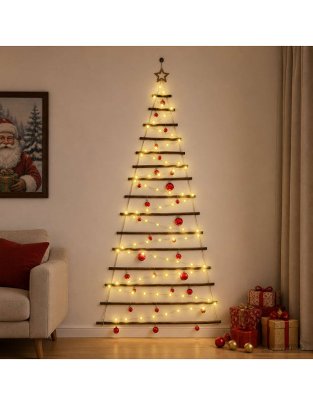 Albero di Natale appeso con palle 210 cm 130 LED Bianco caldo