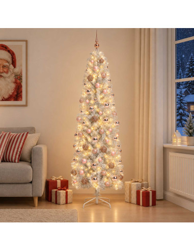 Albero di Natale Artificiale Slim con Palline 180 cm 300 LED