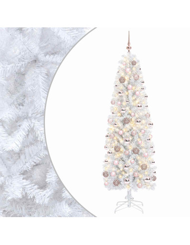 Albero di Natale Artificiale Slim con Palline 210 cm 300 LED