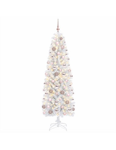 Albero di Natale Artificiale Slim con Palline 210 cm 300 LED
