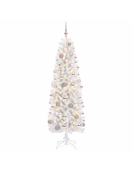 Albero di Natale Artificiale Slim con Palline 210 cm 300 LED
