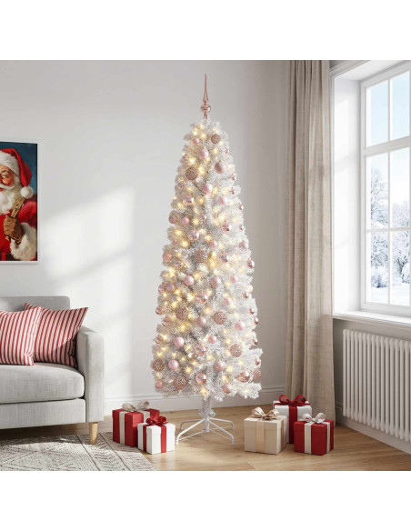 Albero di Natale Artificiale Slim con Palline 180 cm 300 LED