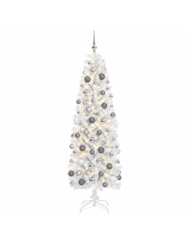 Albero di Natale Artificiale Slim con Palline 210 cm 300 LED