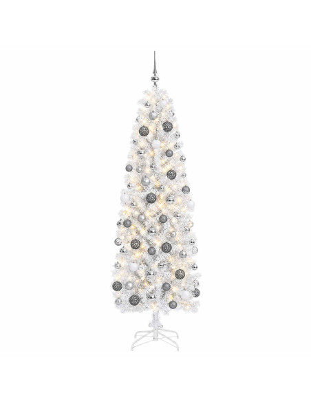 Albero di Natale Artificiale Slim con Palline 210 cm 300 LED