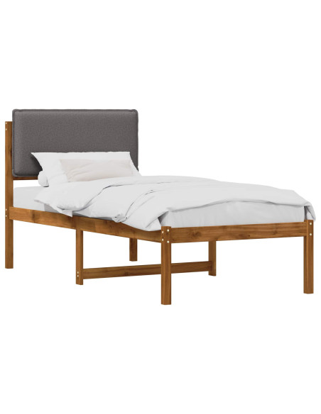 Letto con Testiera Rivestita Naturale e Grigio Chiaro