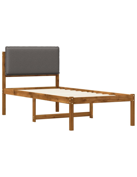 Letto con Testiera Rivestita Naturale e Grigio Chiaro